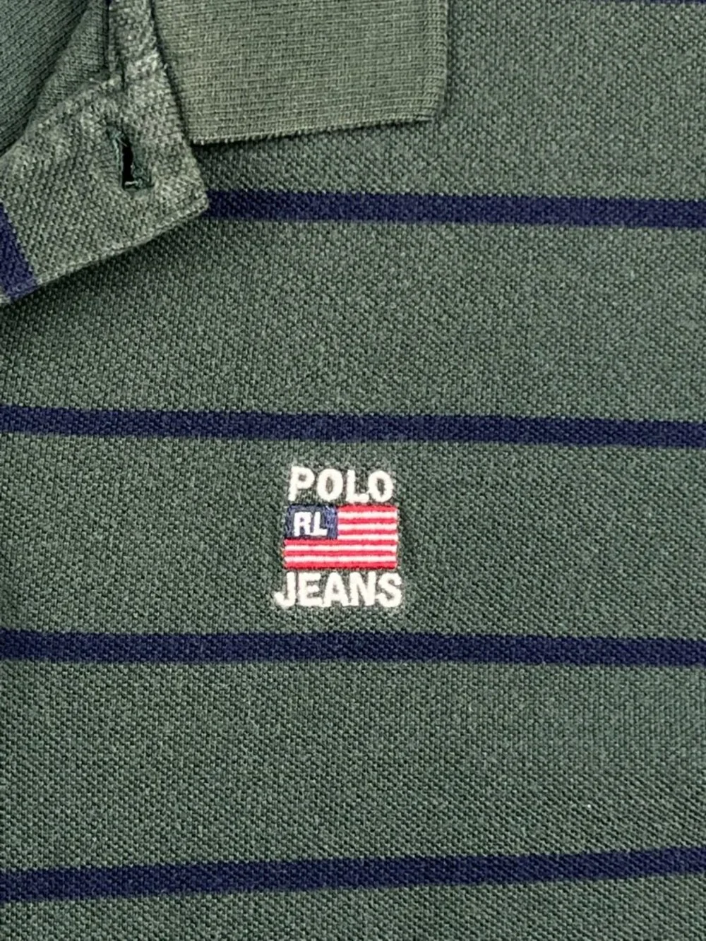 Ralph Lauren Polo Jeans Green Blue Striped Mens Short Sleeve Polo Shirt Size XL